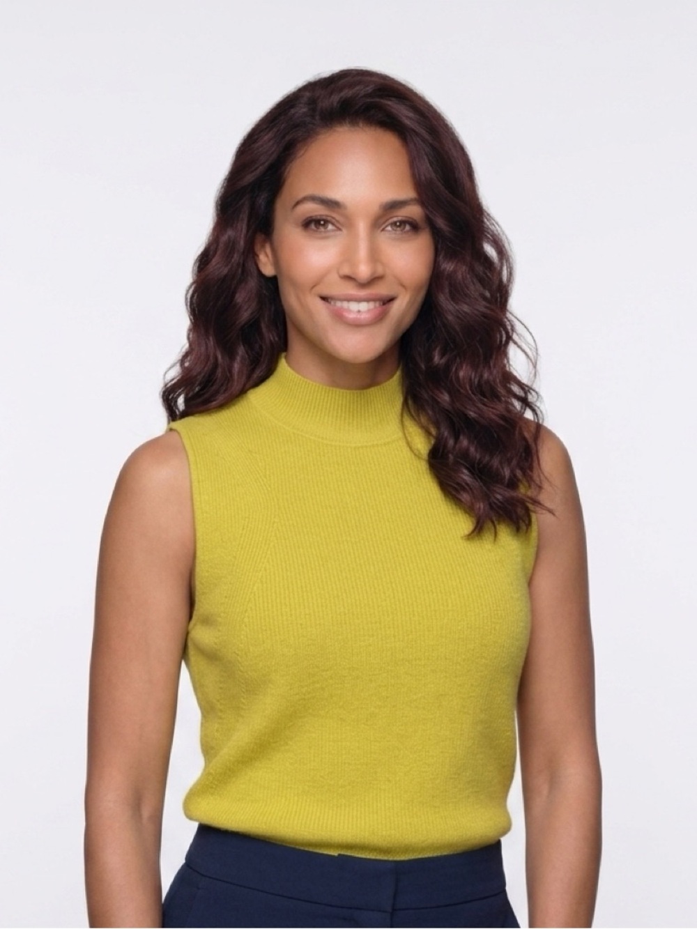 Micheal Kors Sleeveless Mock Neck Knit Top in Chartreuse